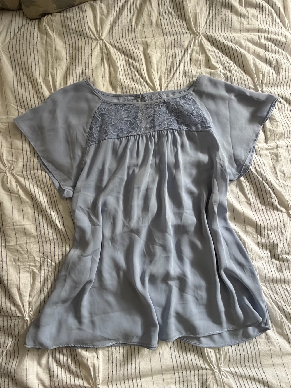 Anthropologie Maeve Baby Blue Lace Yoke Flutter Sleeve Blouse
